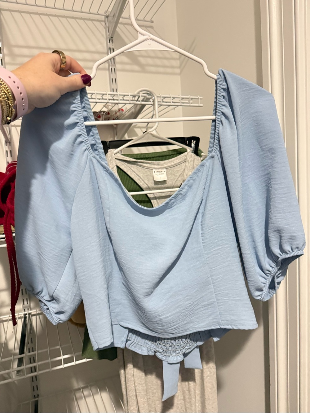 Altar'd State Light Blue Puff Sleeve Top With Bow in the back